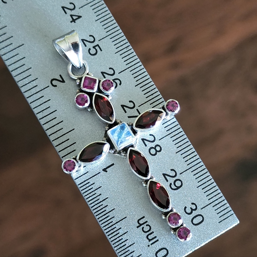 Nicky Butler Sterling Silver 925 Cross Pendant NB Garnet Moonstone Rhodolite NWT - Picture 7 of 14